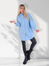 Button up cuff sleeve basic shirt Light Blue