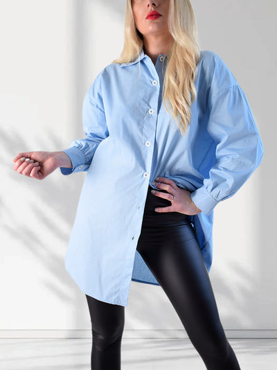 Button up cuff sleeve basic shirt Light Blue