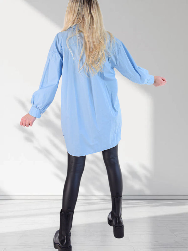 Button up cuff sleeve basic shirt Light Blue