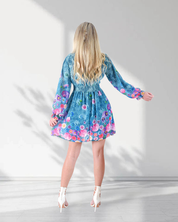 Teal Floral print v-neck dress