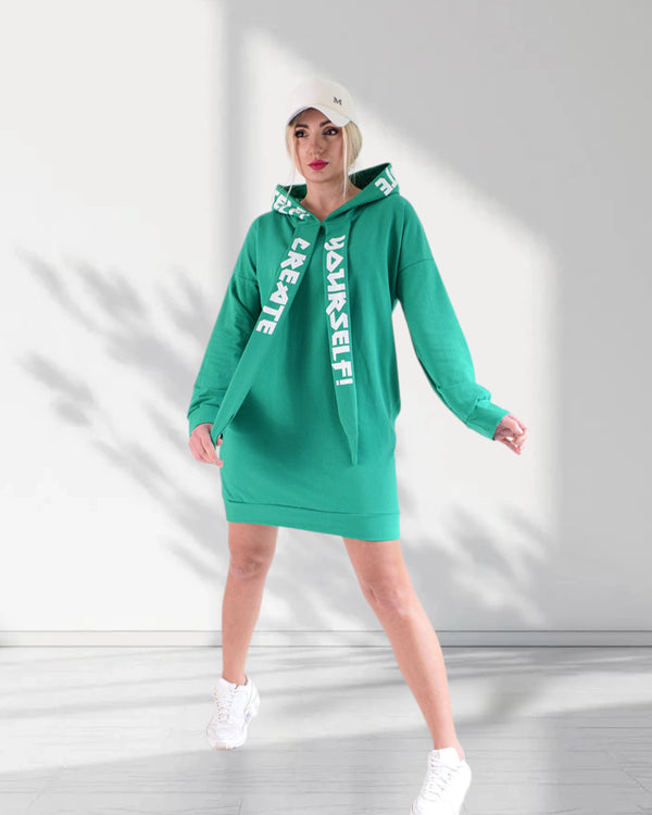 Create hooded jumper dress Green
