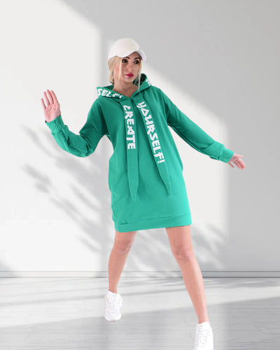 Create hooded jumper dress Green