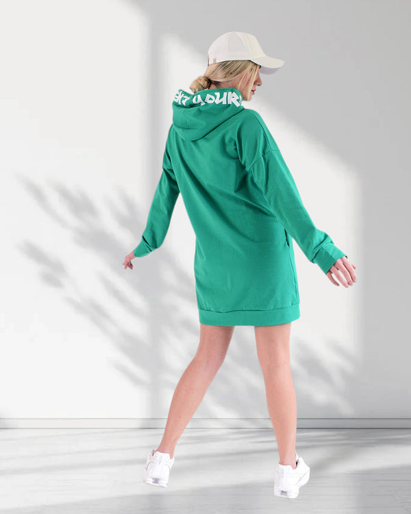 Create hooded jumper dress Green