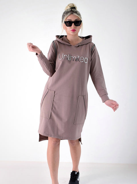 Unlimited hooded jumper dress Coffee