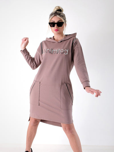 Unlimited hooded jumper dress Coffee