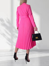 Pink Pleated belted midi v-neck dress