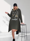 Face art and leo detail print jumper dress Khaki