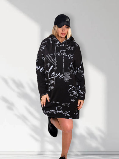Letter print jumper dress Black