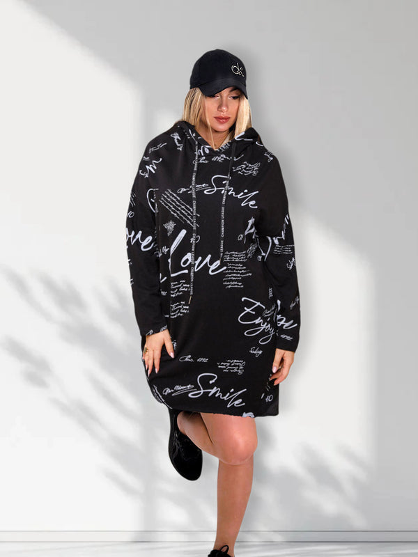 Letter print jumper dress Black