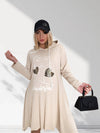 Face art and leo detail print jumper dress Beige