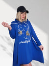 Face art and leo detail print jumper dress Blue