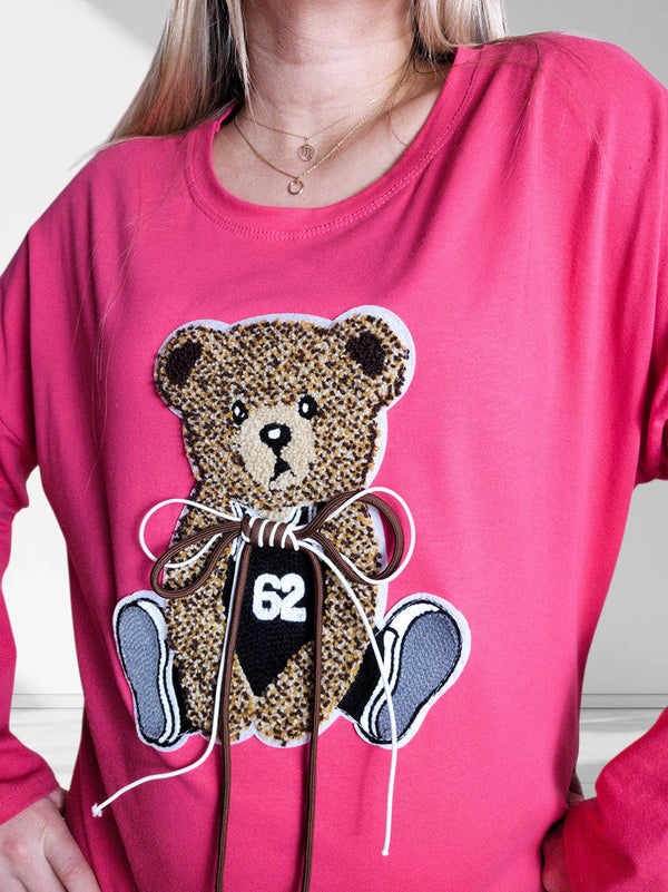 Bear long sleeve jumper dress Fuchsia