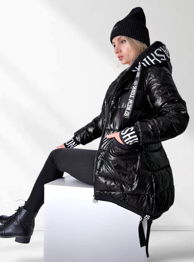 Fashion hooded puffer jacket Black