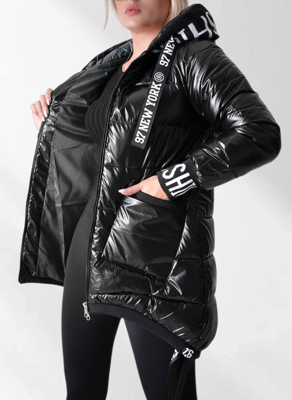 Fashion hooded puffer jacket Black