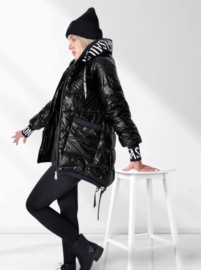 Fashion hooded puffer jacket Black