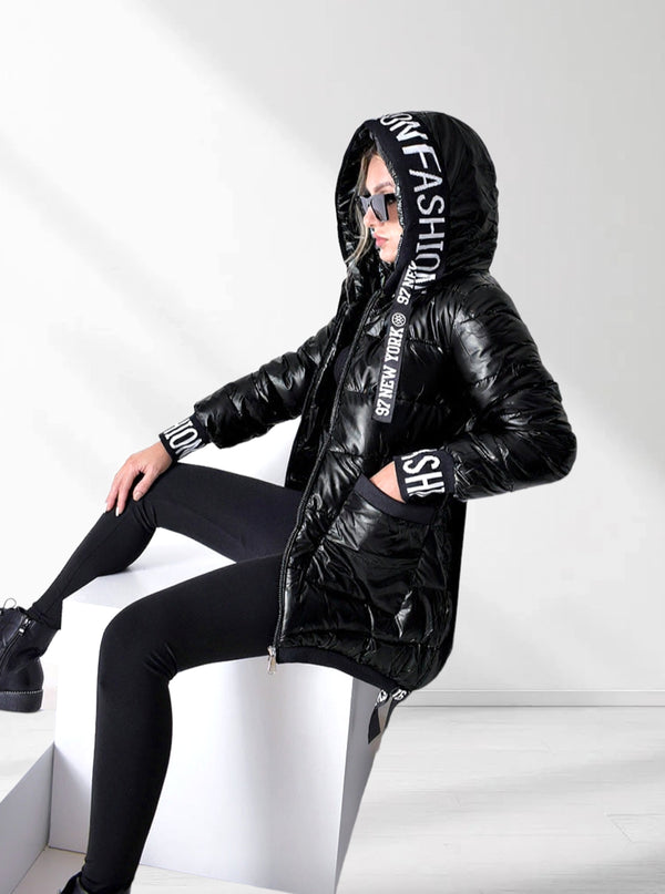 Fashion hooded puffer jacket Black