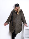 Khaki Leo detail Oversize Quilted hooded jacket Plus size