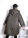 Khaki Leo detail Oversize Quilted hooded jacket Plus size