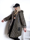 Khaki Leo detail Oversize Quilted hooded jacket Plus size