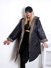 Black Leo detail Oversize Quilted hooded jacket Plus size