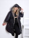 Black Leo detail Oversize Quilted hooded jacket Plus size