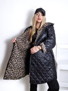 Black Leo detail Oversize Quilted hooded jacket Plus size