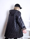 Black Leo detail Oversize Quilted hooded jacket Plus size