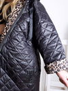 Black Leo detail Oversize Quilted hooded jacket Plus size