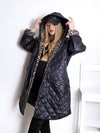 Black Leo detail Oversize Quilted hooded jacket Plus size