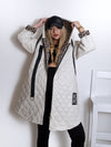 Cream-Beige Leo detail Oversize Quilted hooded jacket Plus size