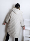 Cream-Beige Leo detail Oversize Quilted hooded jacket Plus size