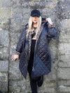 Black Leo detail Oversize Quilted hooded jacket Plus size