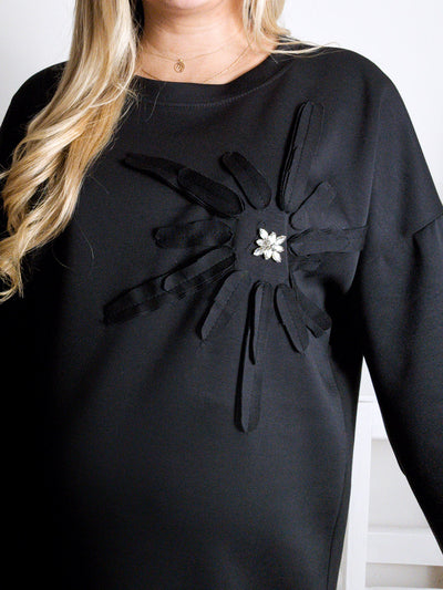 Diamond detail long sleeve dress Black