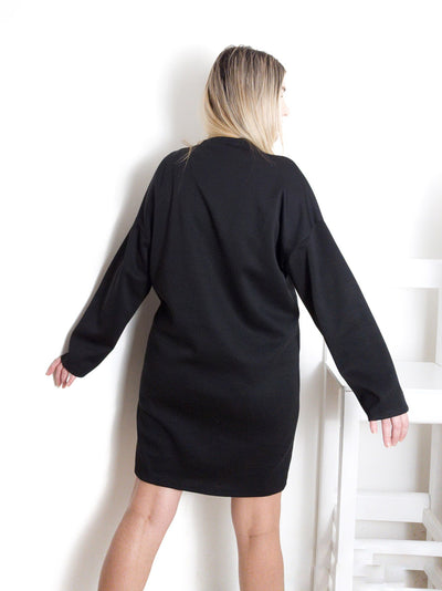 Diamond detail long sleeve dress Black