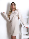 Diamond detail long sleeve dress Beige