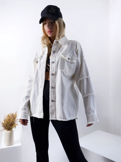 Crochet Back Denim shacket Cream-White