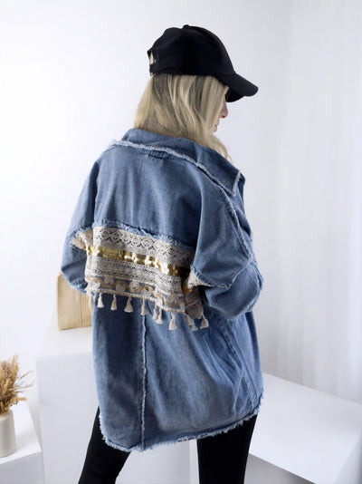 Crochet Back Denim shacket Blue