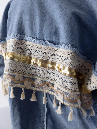 Crochet Back Denim shacket Blue