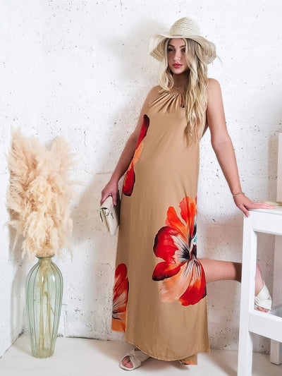 Abby Tie neck Maxi dress Camel