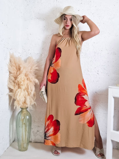 Abby Tie neck Maxi dress Camel
