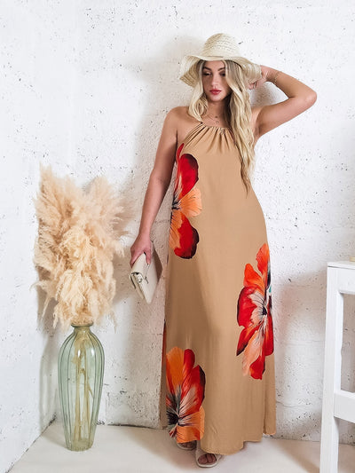 Abby Tie neck Maxi dress Camel