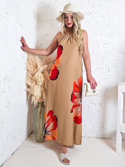 Abby Tie neck Maxi dress Camel