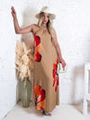 Abby Tie neck Maxi dress Camel