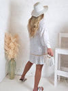 Adira V neck Embroidery dress White