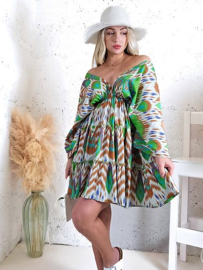 Adele V neck Printed dress Green