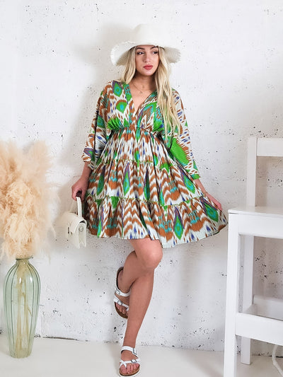 Adele V neck Printed dress Green