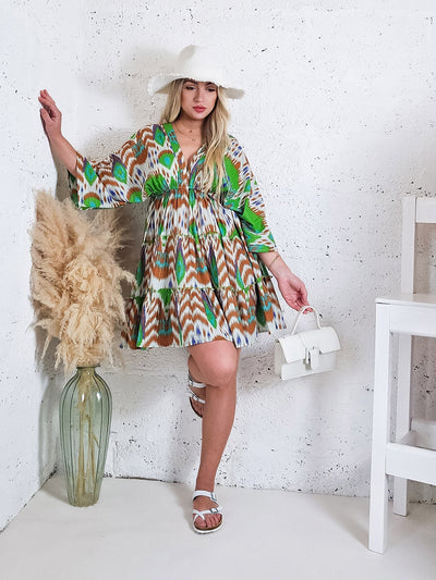 Adele V neck Printed dress Green
