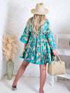 Adele V neck Printed dress Turquoise
