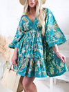 Adele V neck Printed dress Turquoise