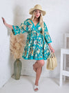 Adele V neck Printed dress Turquoise